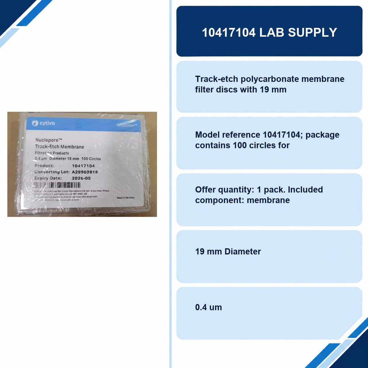 10417104 Lab Supply specifications and delivery information