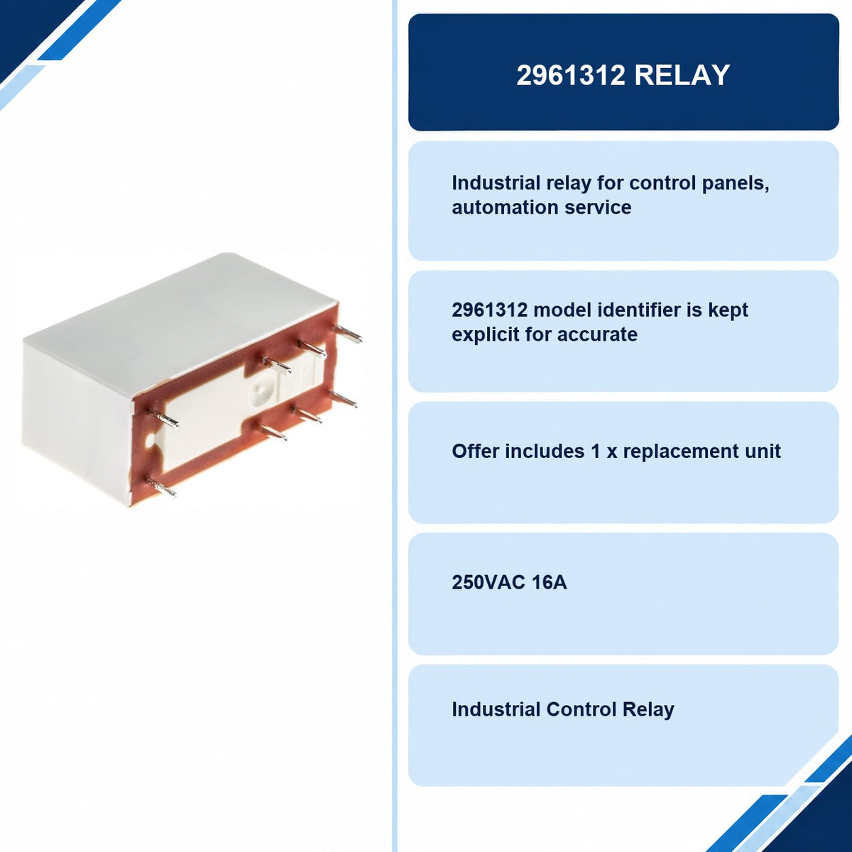 2961312 Relay specifications and delivery information