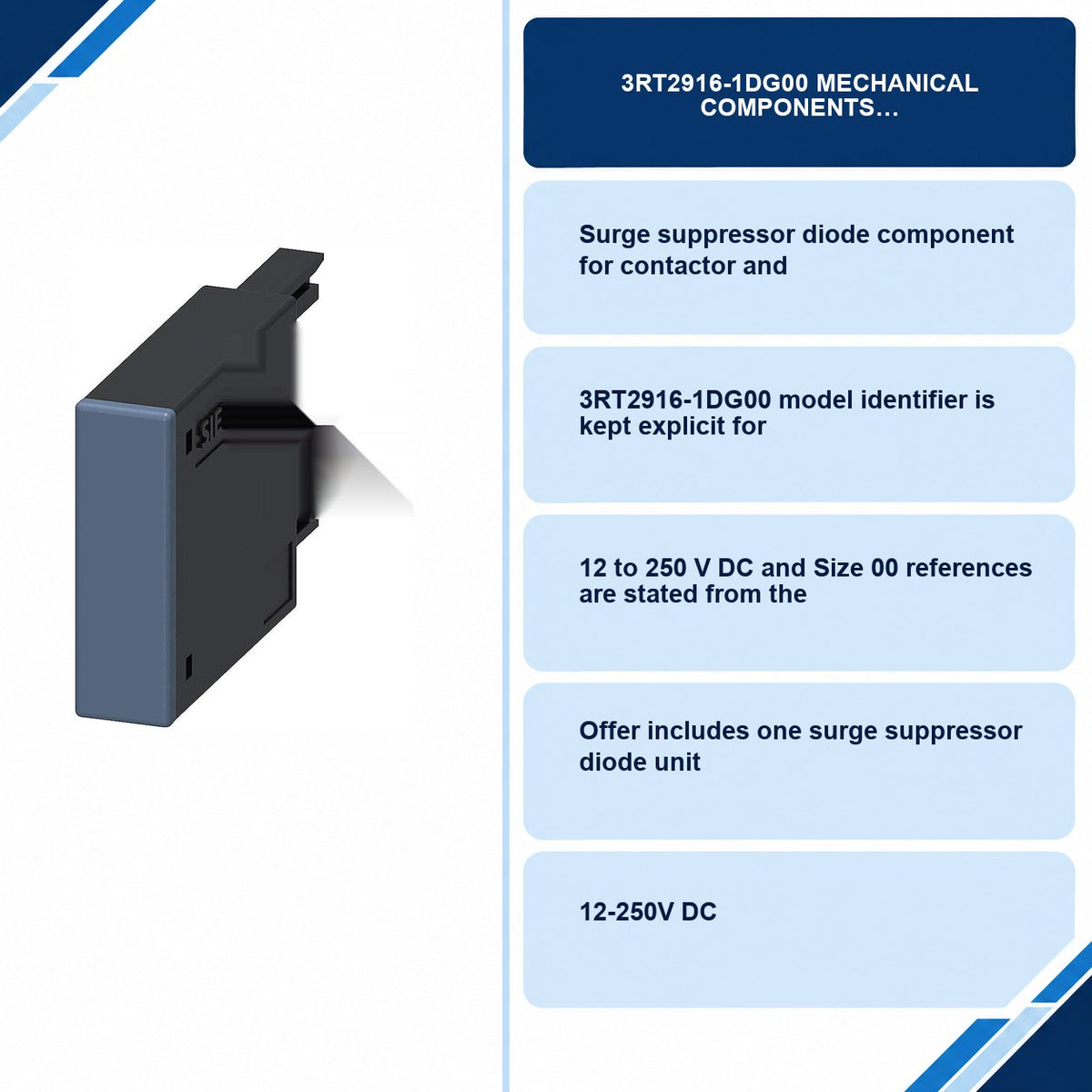 3RT2916-1DG00 Mechanical Components specifications and delivery information