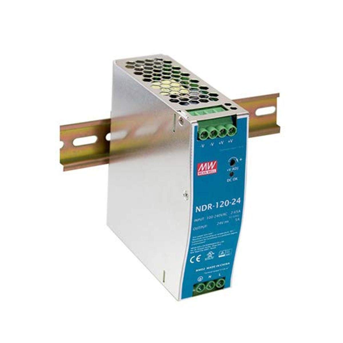 MEAN WELL NDR-120-24 Single Output Industrial DIN Rail Power Supply, 24 Volts 5 Amps 120 Watts, 1 Piece