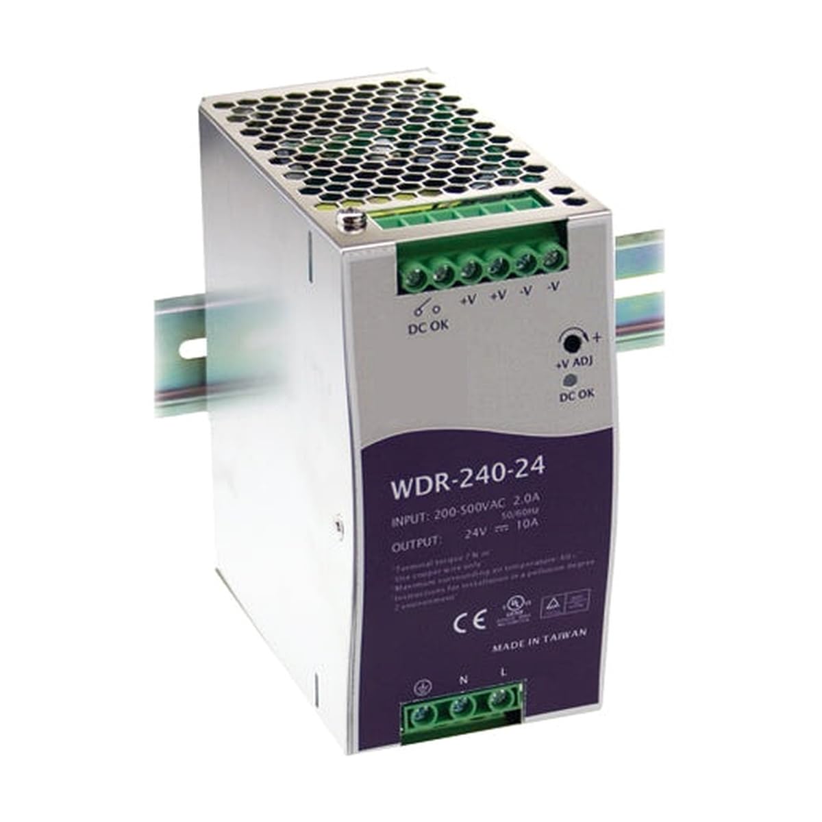 MAXTEC WDR-240-24 DIN Rail Switching Power Supply, 200-450VAC Input, 24V DC Output, 10A, 240W