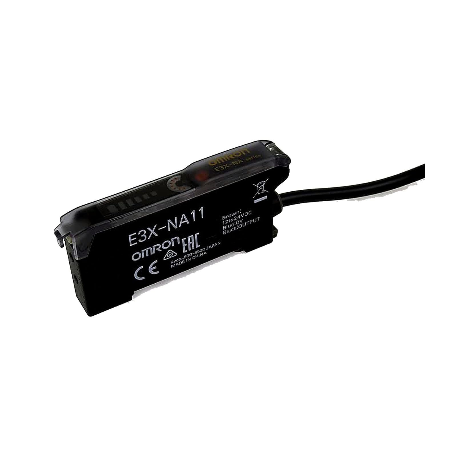E3X-NA11 12-24 VDC, 200 MM Sensing Distance, 4-Element LED (625 NM), Digital Fiber Amplifier, NPN, PRE-LEADED Connection, RED