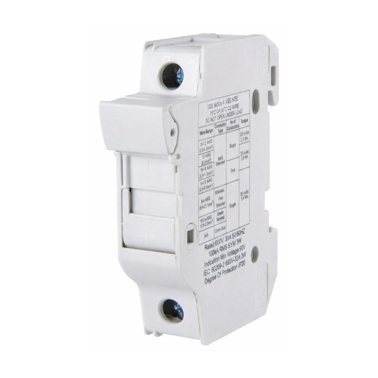 CHM1DU Midget Fuse Holder, 1 Pole, 30A 600V, 10x38 mm Fuse