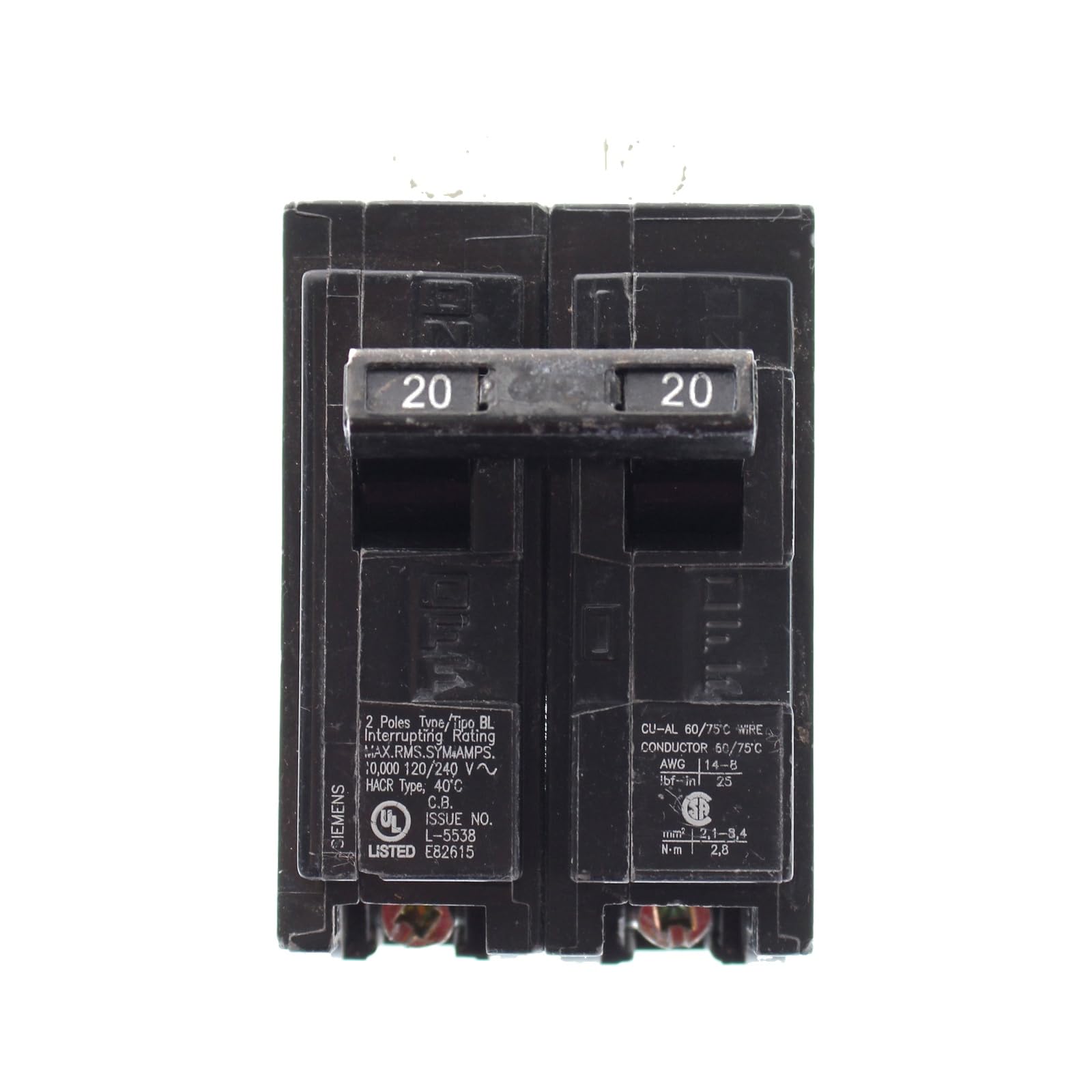 Siemens B220 Bolt-in Circuit Breaker, 120-Volt, 2-Pole, 20-Amp, 10Kaic