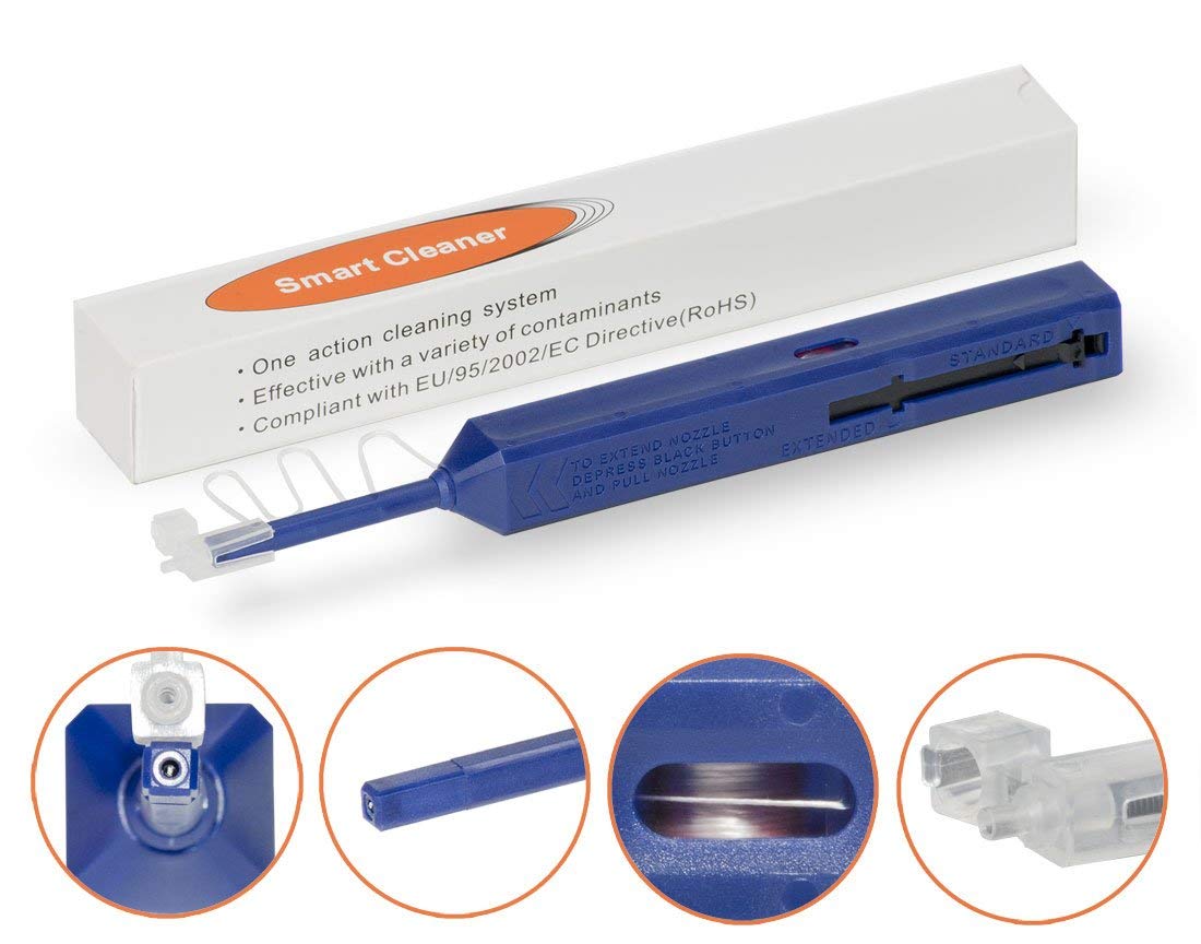 LC/MU Fiber Optic Cleaning Pen for 1.25mm Ferrule Connectors | 800+ Dynamic Microfiber Sweep/Rotate Motion Contact Cleanings,