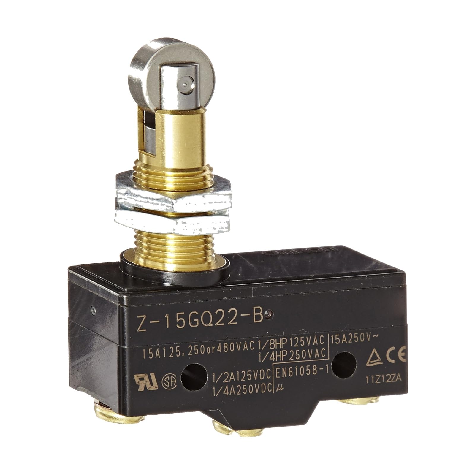 Z-15GQ22-B General Purpose Basic Switch, Panel Mount Roller Plunger, Screw Terminal, 0.5mm Contact Gap, 15A Rated Current, Pa