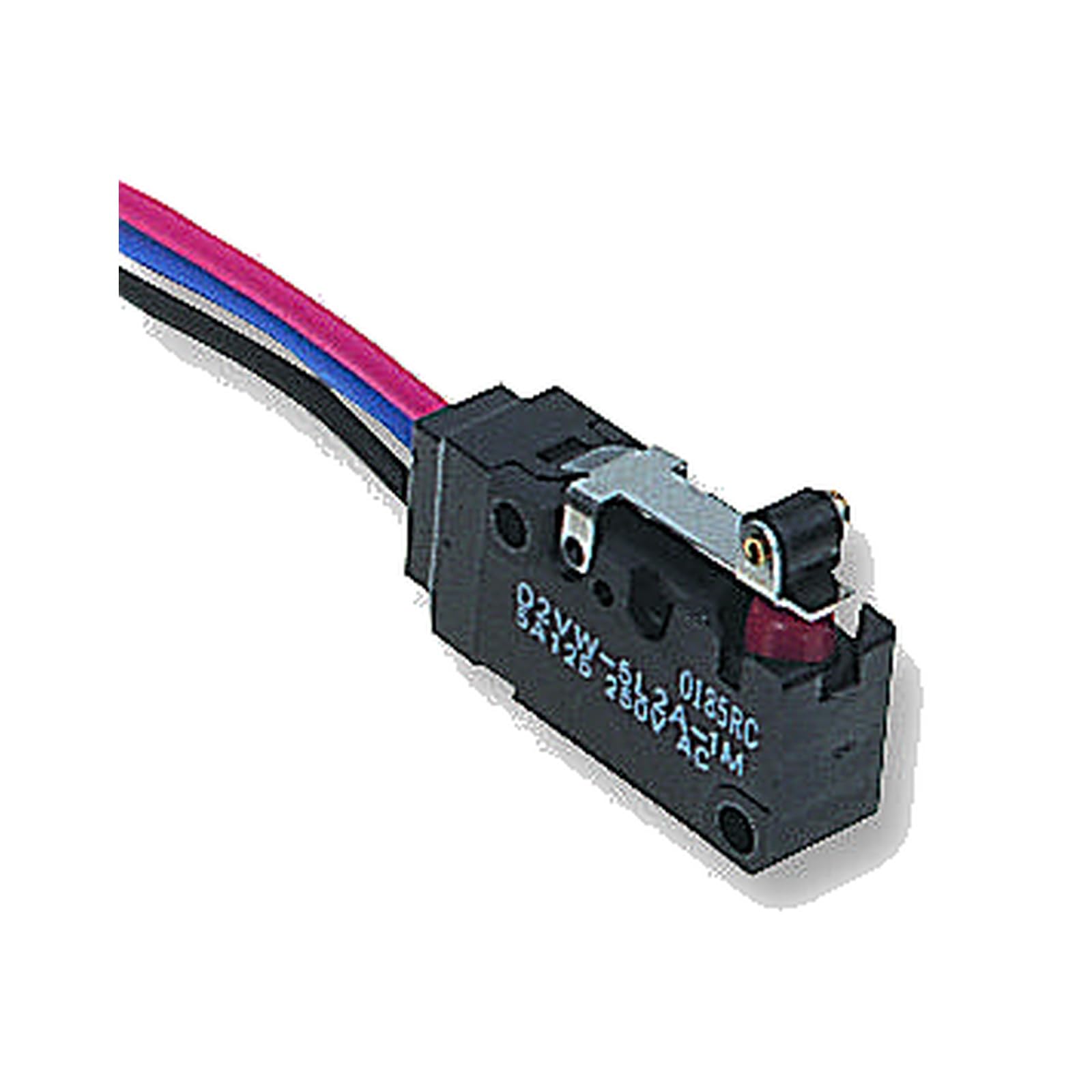 D2VW-5L2A-1M Sealed Miniature Basic Switch, Short Hinge Roller Lever, SPDT, 5A 250VAC, Molded Lead Wires, Pack of 2