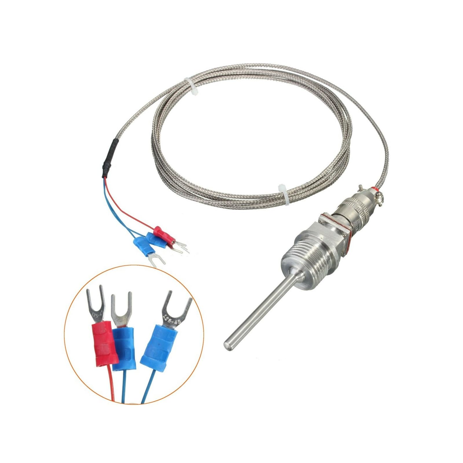 E52L-P6D 2M PT100 RTD Temperature Sensor Probe, 2 m Cable, Threaded Industrial Probe