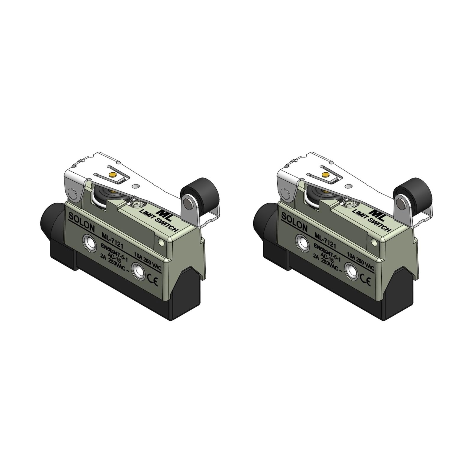 ML Series Micro Limit Switch ML-7121 - Hinge Roller Lever, 1NO+1NC, 250 V AC - Pack of 2