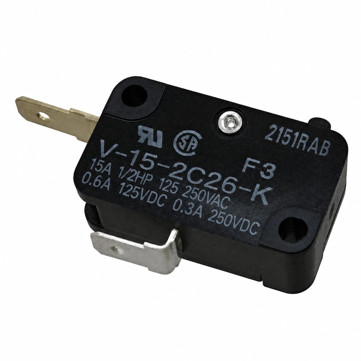 V-15-2C26-K Miniature Snap-Action Basic Switch, 1 Count
