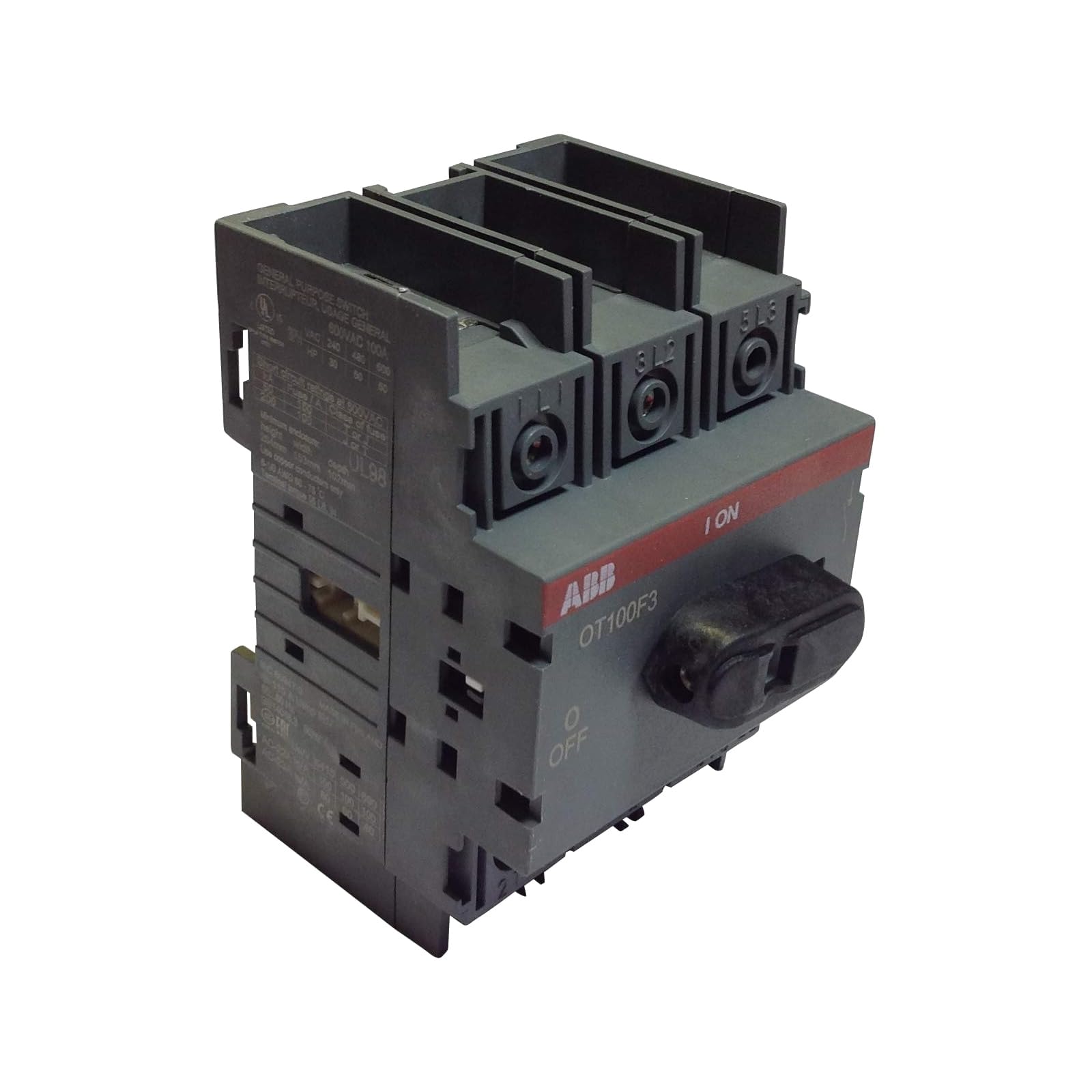 ABB - OT100F3 - Disconnect Switch, Non-Fused, 100A, 3P, Base/DIN Rail Mount, (Each)