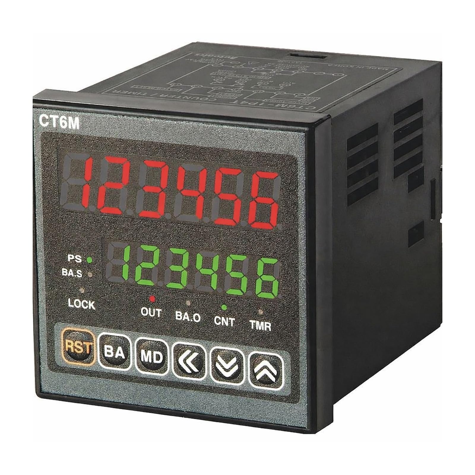 CT6M-2P4 Counter Timer, 100-240VAC, 6-Digit, 2 Relay Outputs