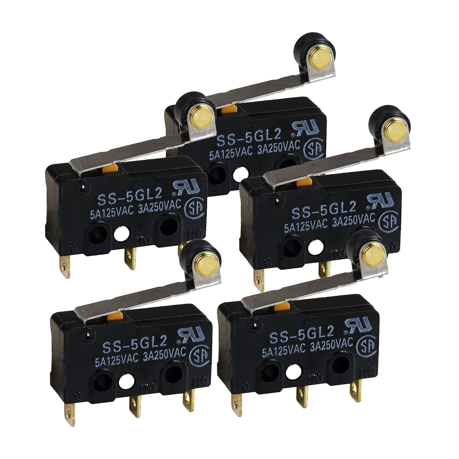 SS5GL2 Microswitch 125 VAC, 5A Micro Limit Switch, Hinge Roller Momentary Snap Action (), Pack of 2