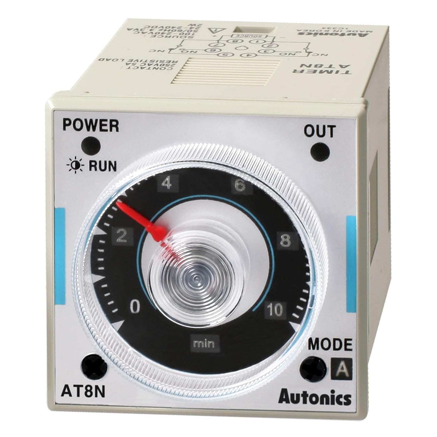 AT8N-2, Autonics Timer, 1/16 DIN, 6 operation modes, 0.05sec -100hr setting range, DPDT or SPDT Timed/Instant., 24VAC/24VDC, 
