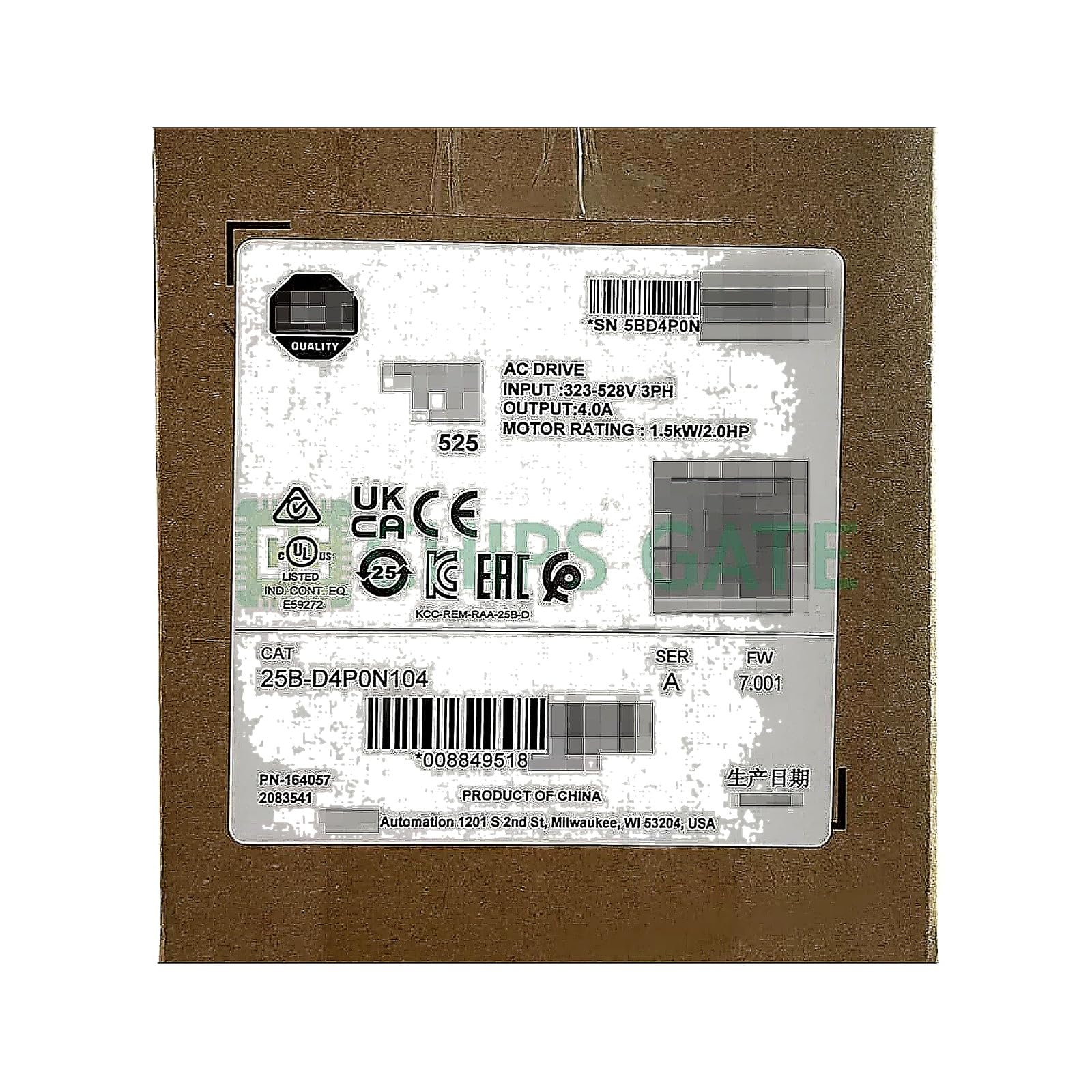 25B-D4P0N104 1 PCS 525 1.5kW 2Hp AC Drive US Stock New
