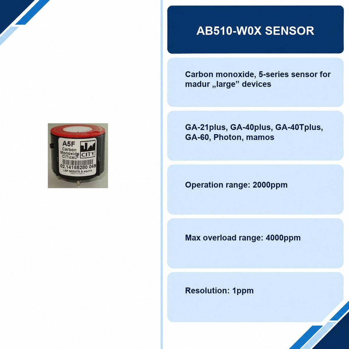 AB510-W0X Sensor specifications and delivery information