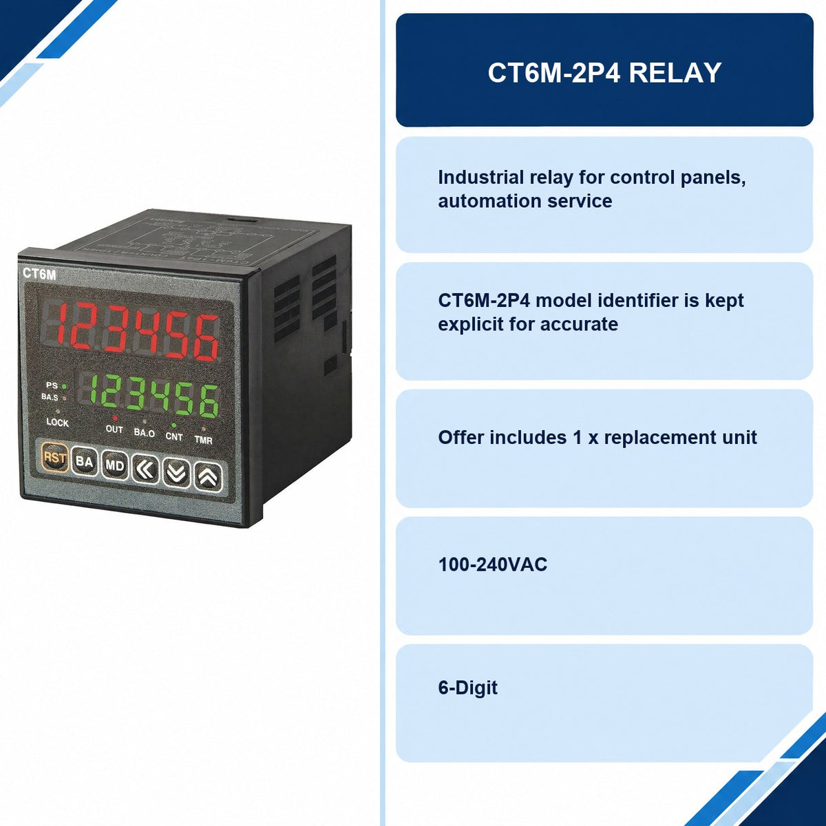 CT6M-2P4 Relay specifications and delivery information