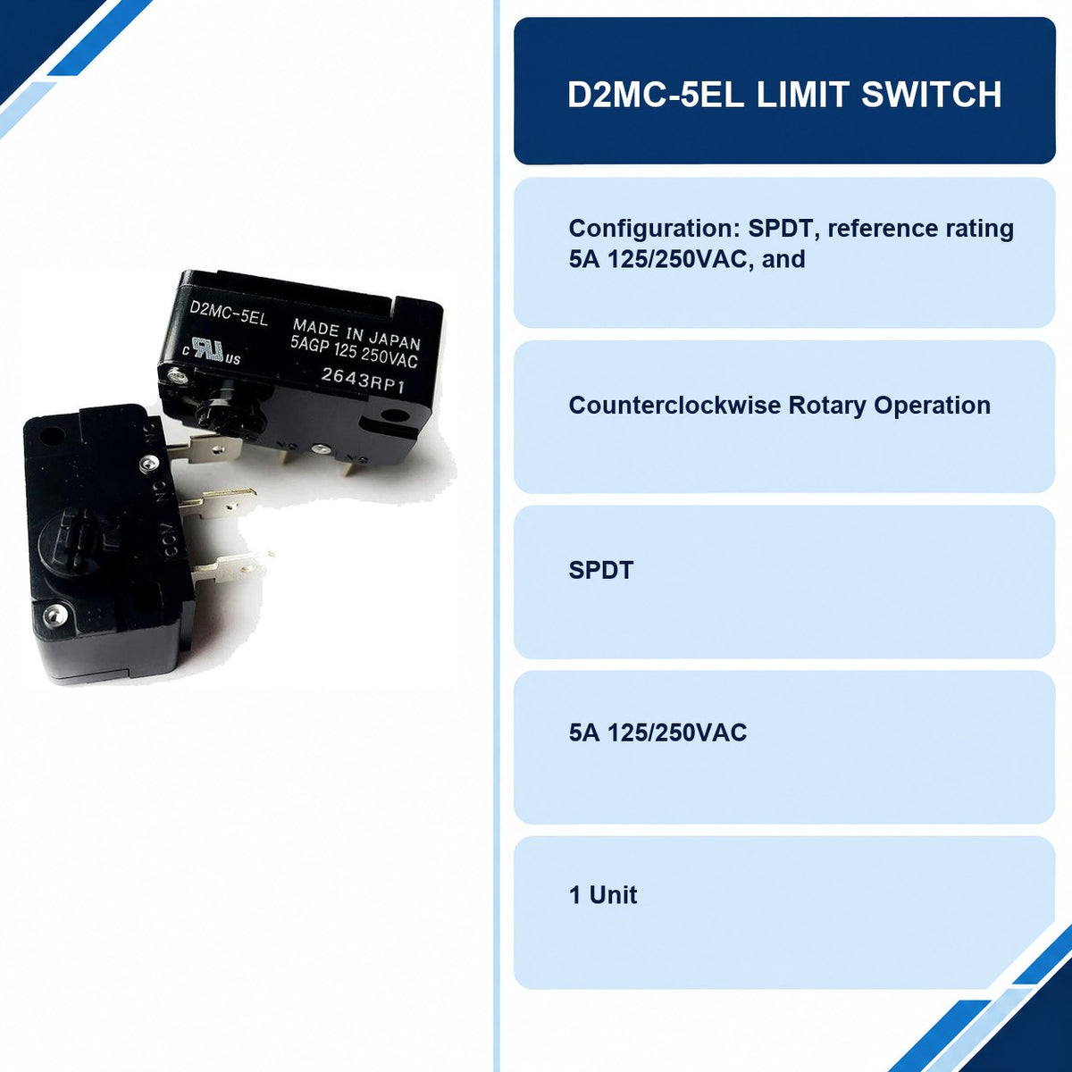 D2MC-5EL Limit Switch specifications and delivery information