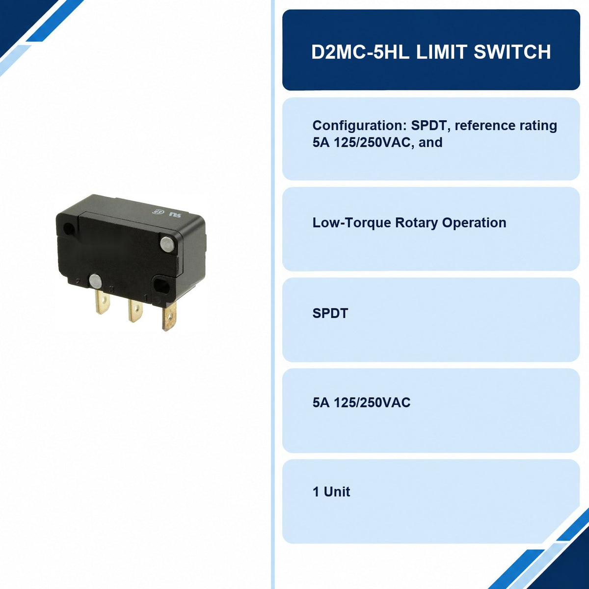 D2MC-5HL Limit Switch specifications and delivery information