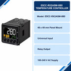 E5CC-RX2ASM-880 temperature controller information: 48 x 48 mm, universal input, relay output, 100-240 V AC
