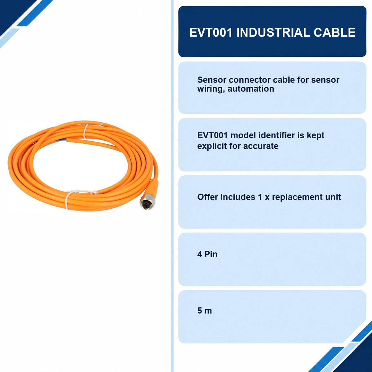 EVT001 Industrial Cable specifications and delivery information