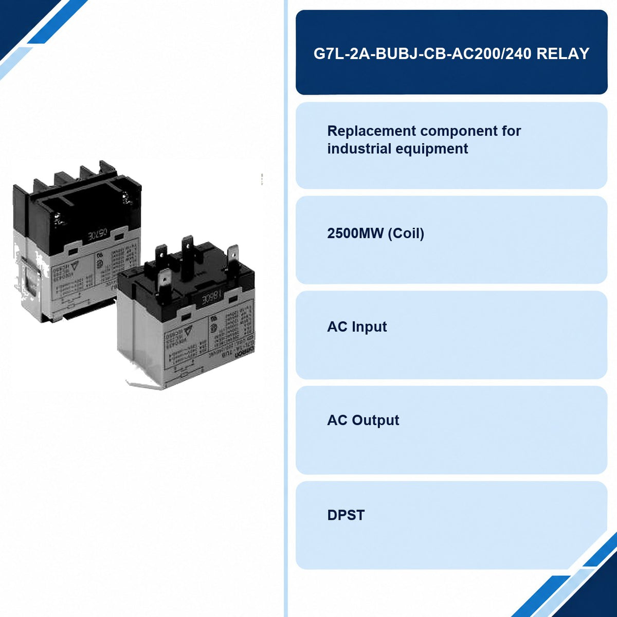 G7L-2A-BUBJ-CB-AC200/240 Relay specifications and delivery information