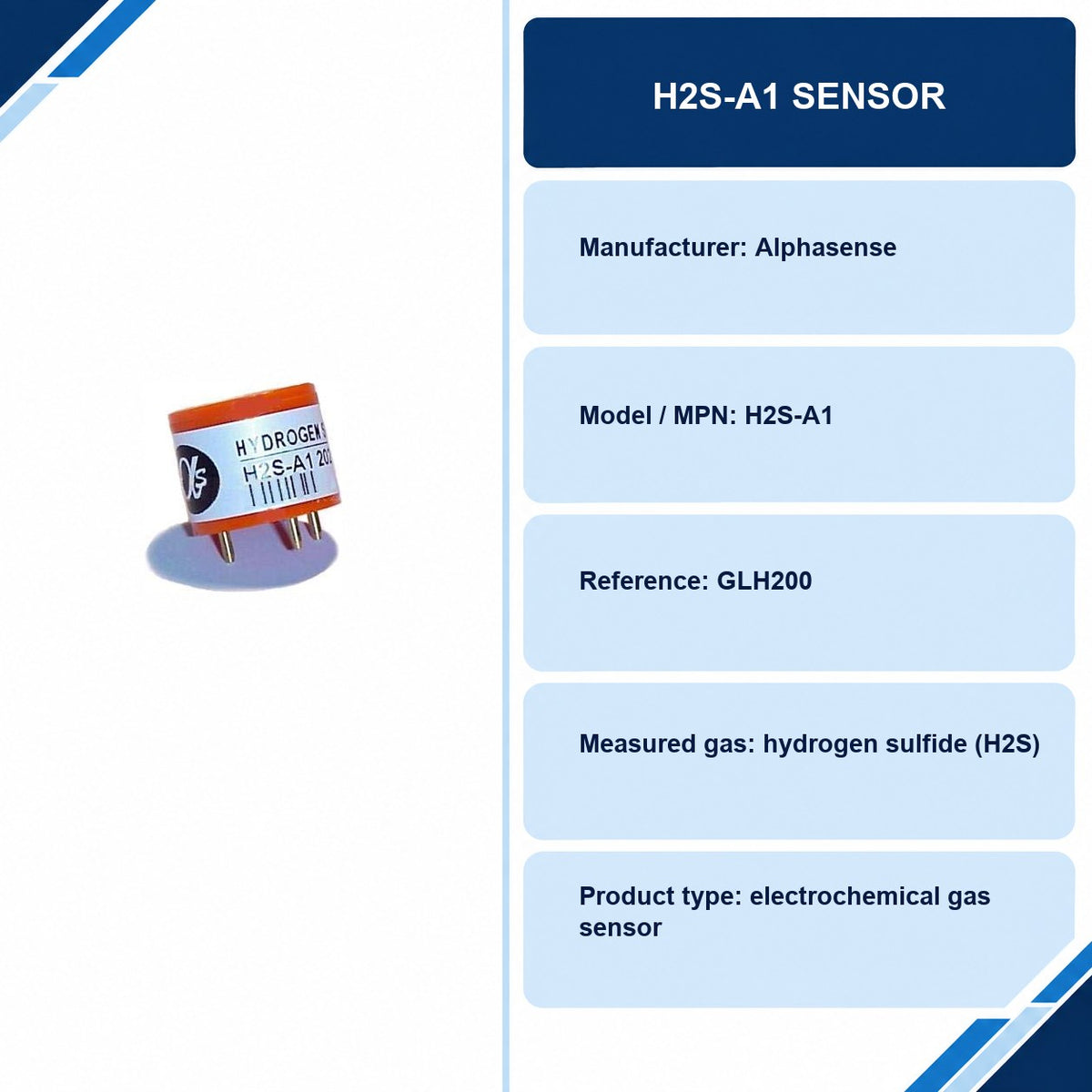H2S-A1 Sensor specifications and delivery information