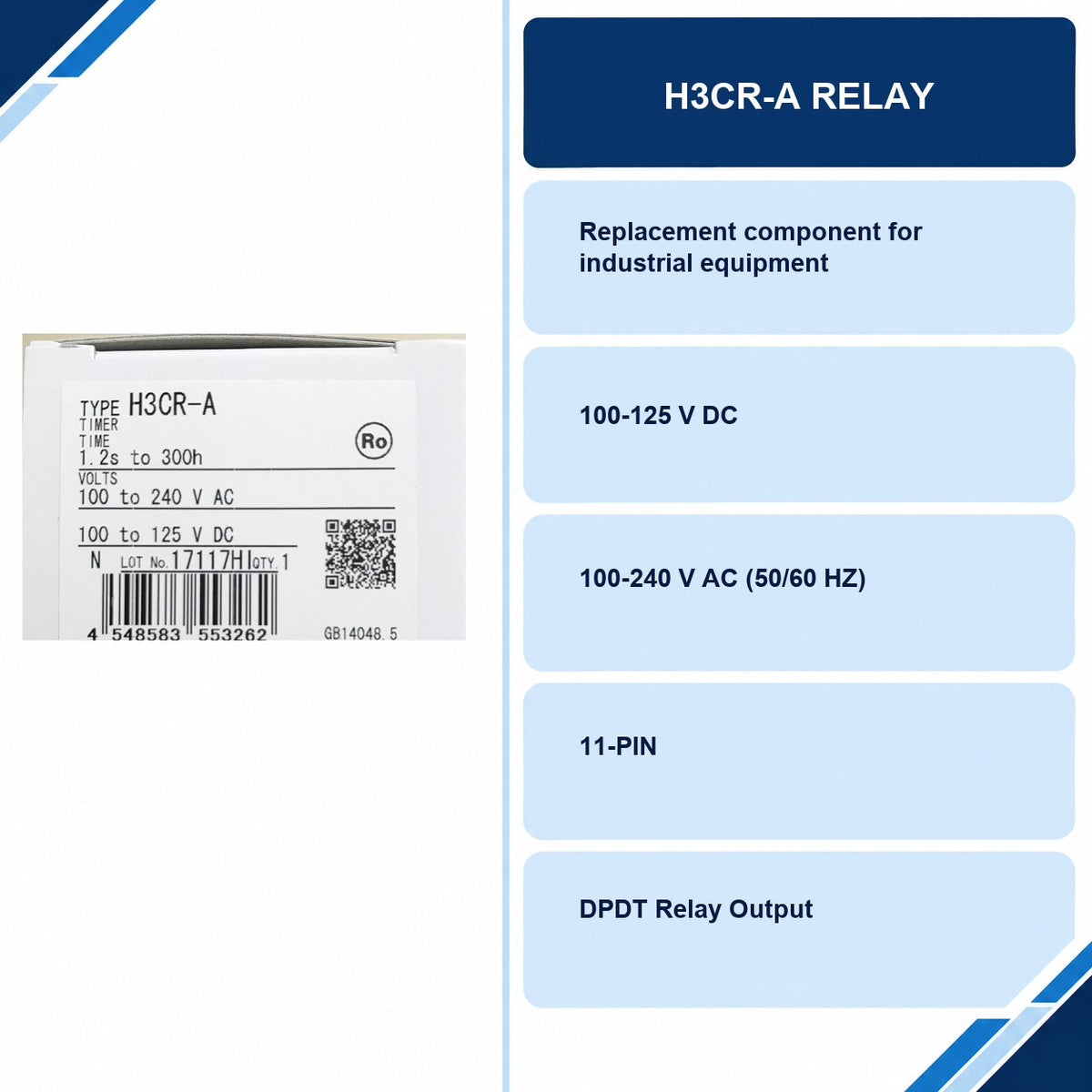 H3CR-A Relay specifications and delivery information