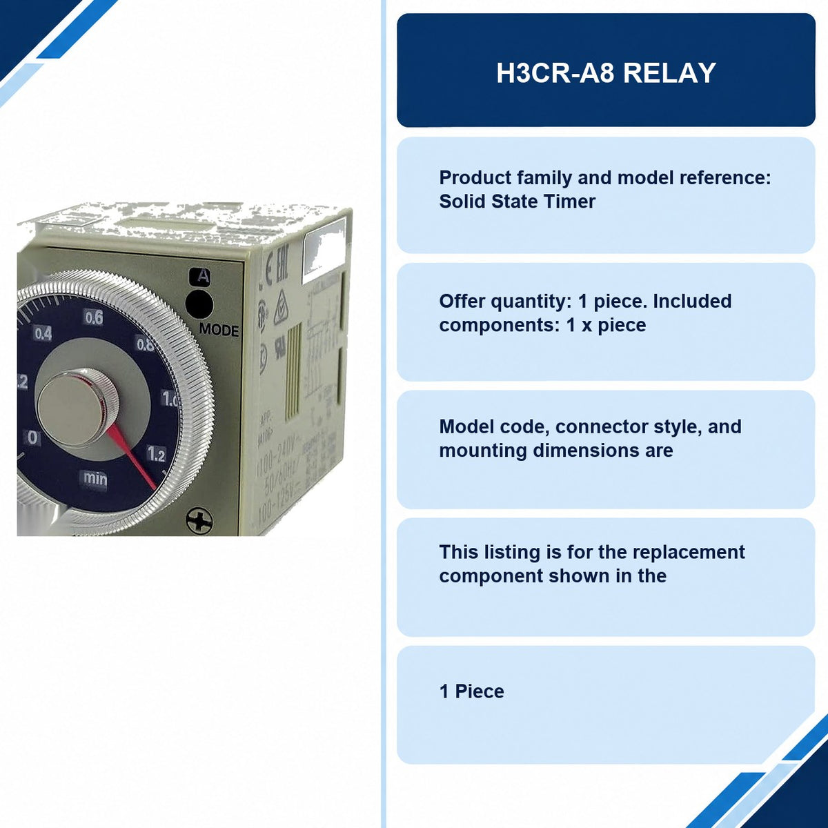 H3CR-A8 Relay specifications and delivery information