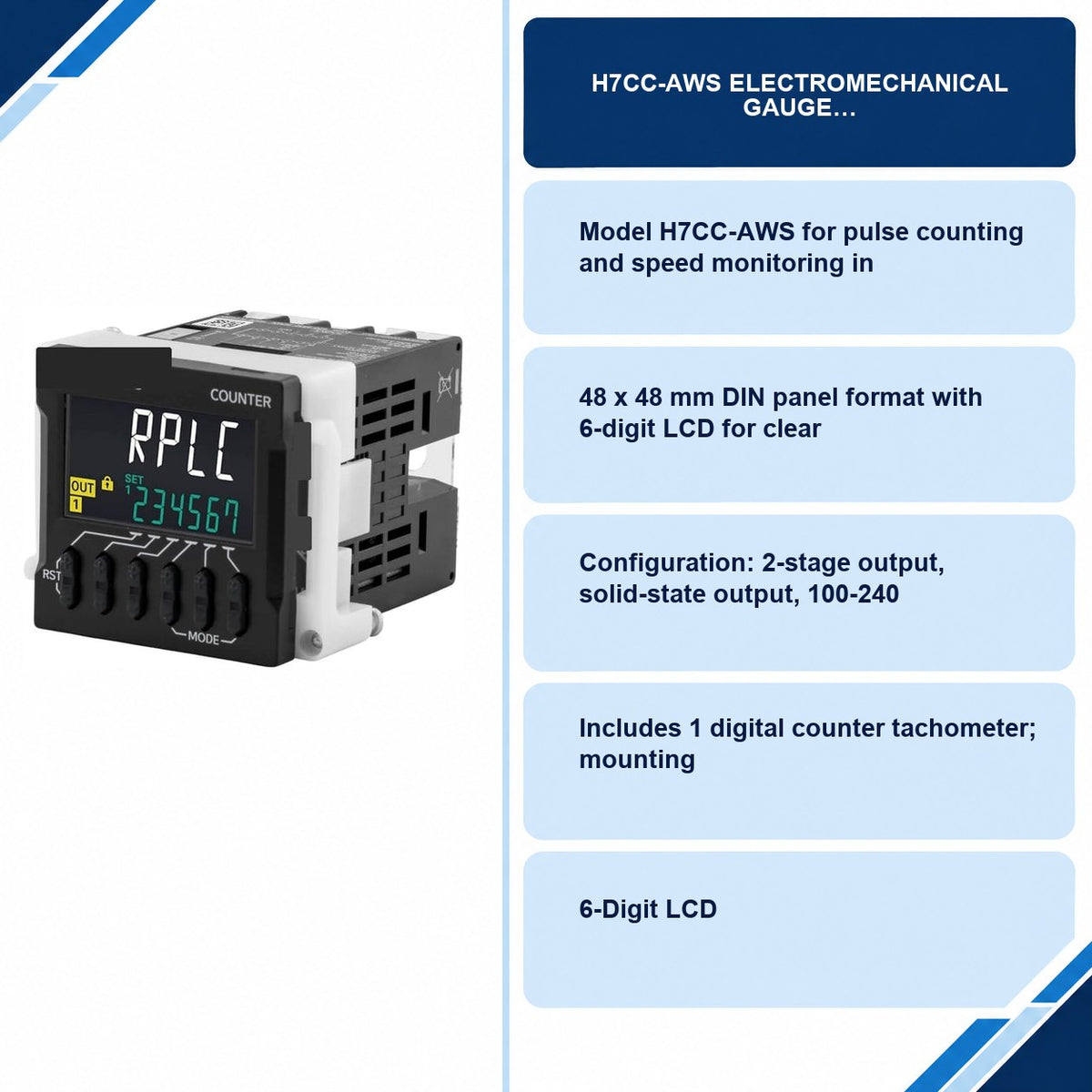 H7CC-AWS Electromechanical Gauge specifications and delivery information