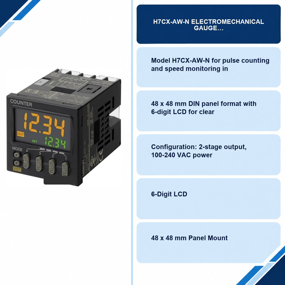 H7CX-AW-N Electromechanical Gauge specifications and delivery information