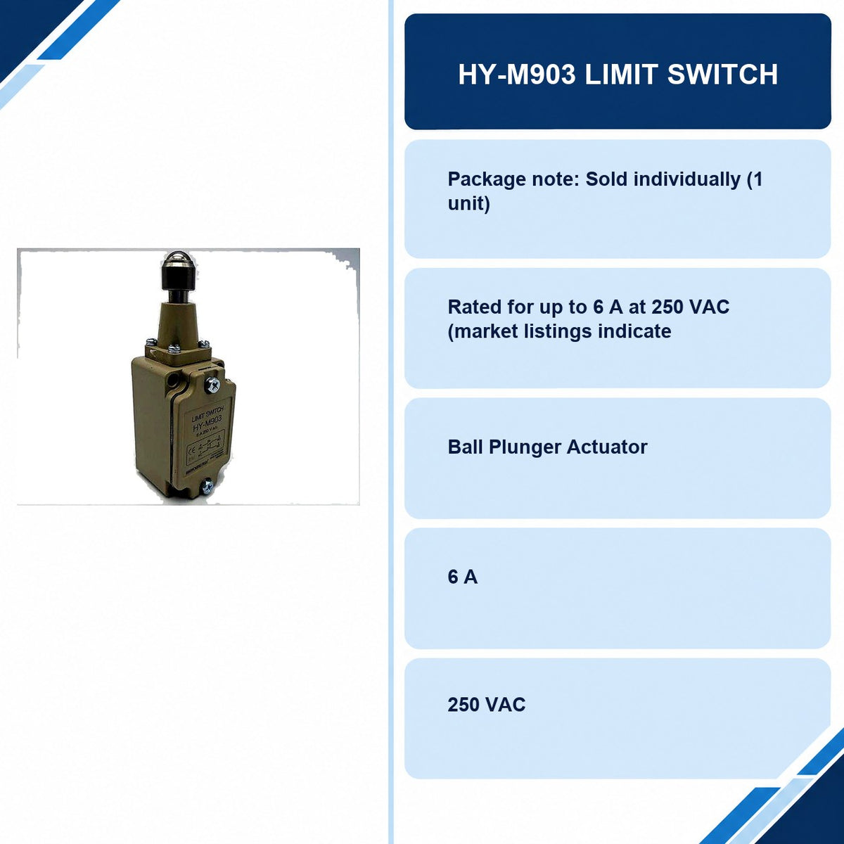 HY-M903 Limit Switch specifications and delivery information