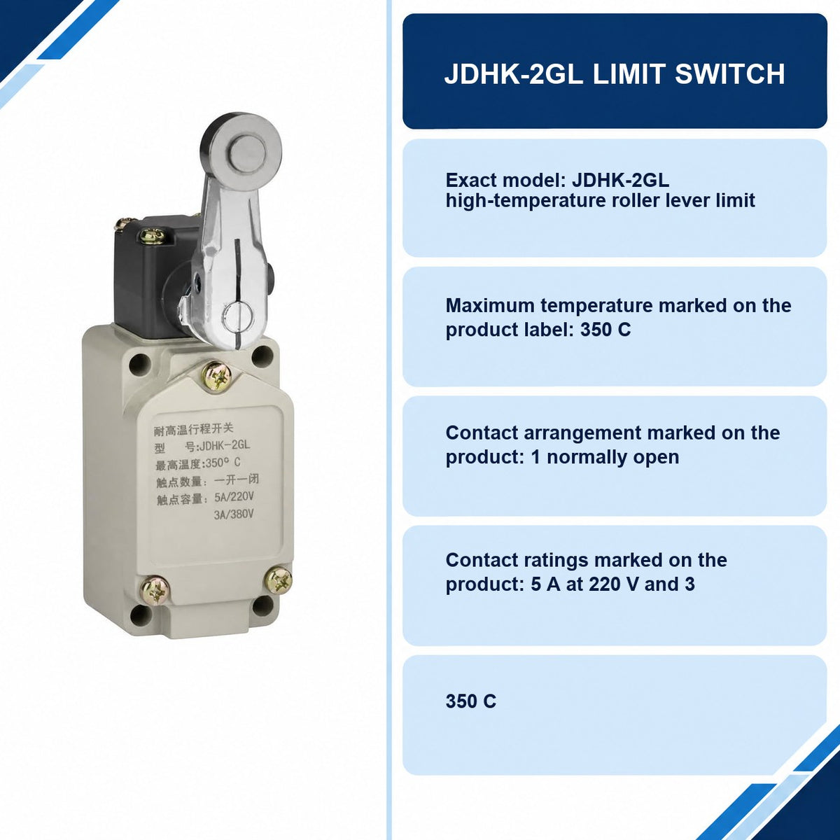 JDHK-2GL Limit Switch specifications and delivery information
