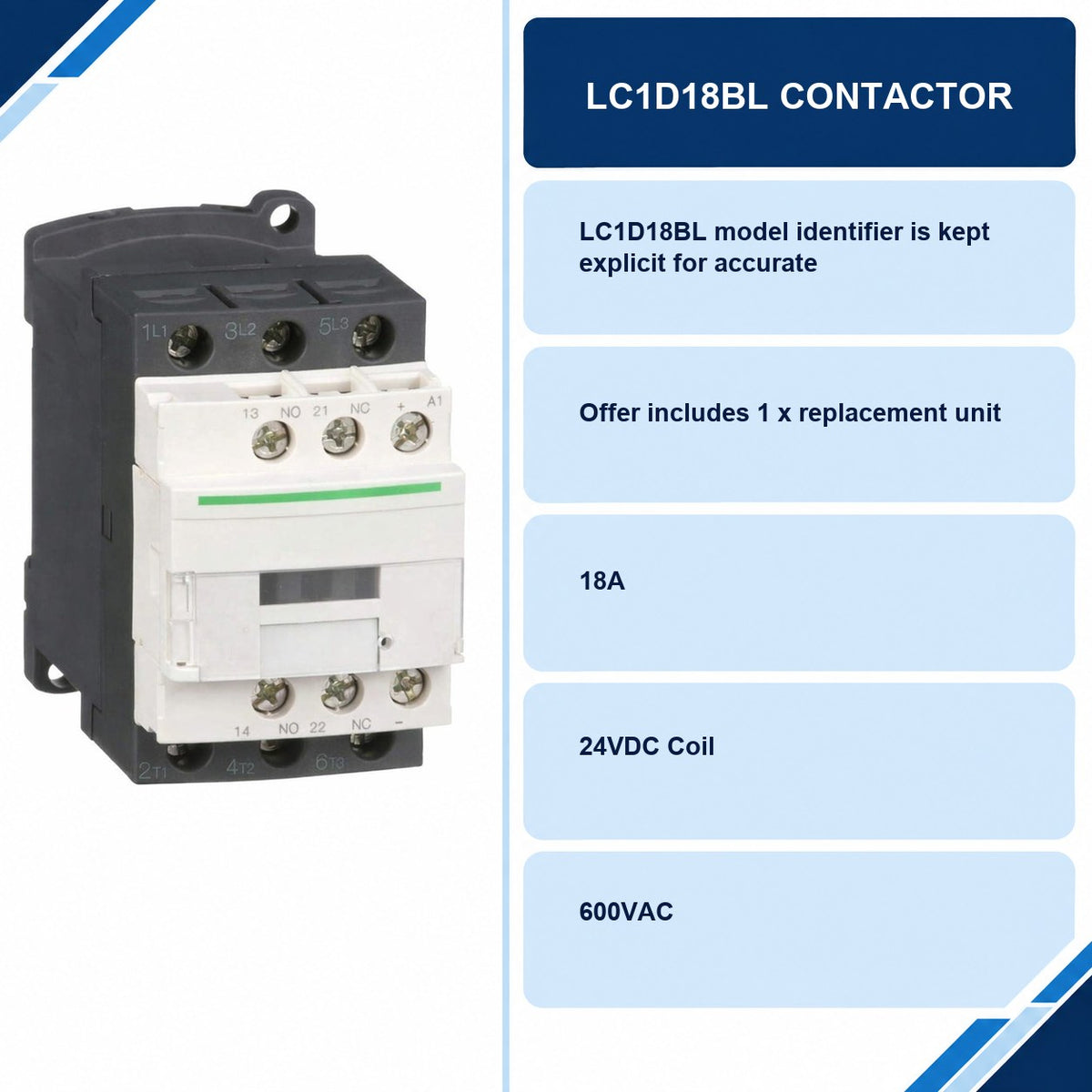 LC1D18BL Contactor specifications and delivery information
