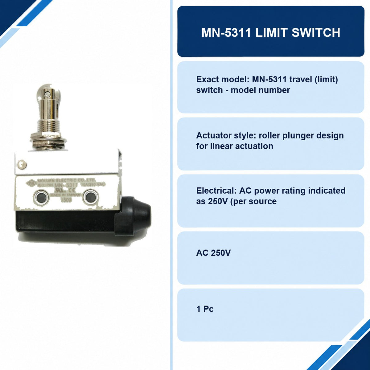 MN-5311 Limit Switch specifications and delivery information