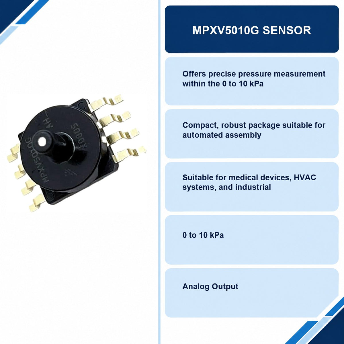 MPXV5010G Sensor specifications and delivery information