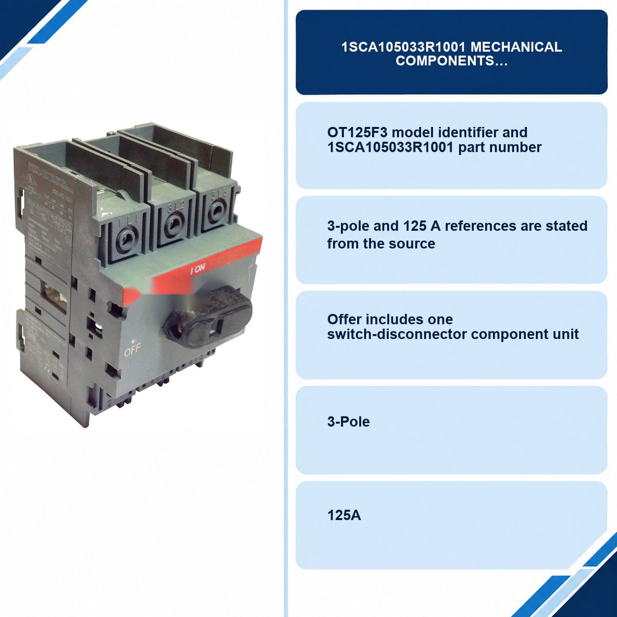 1SCA105033R1001 Mechanical Components specifications and delivery information