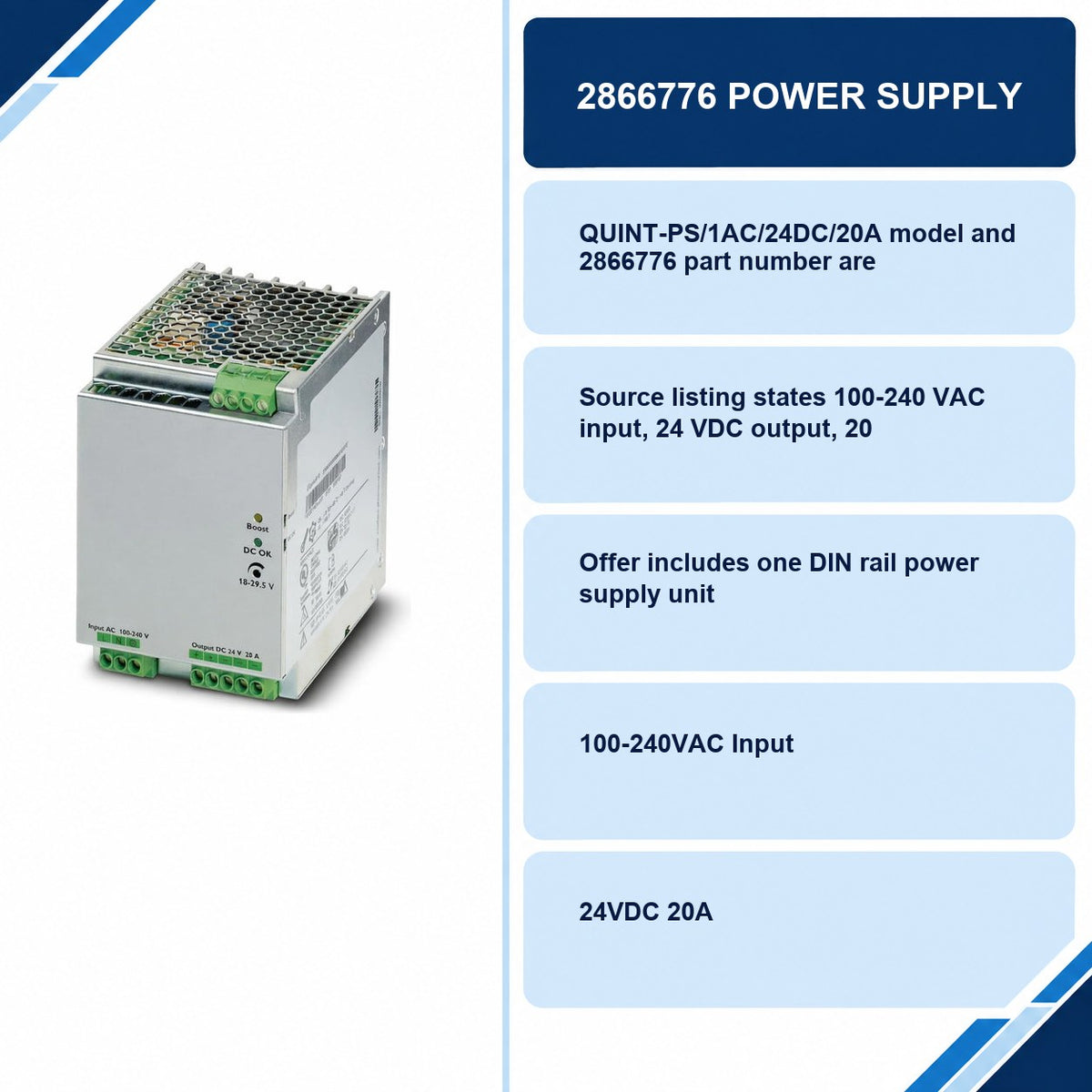 2866776 Power Supply specifications and delivery information