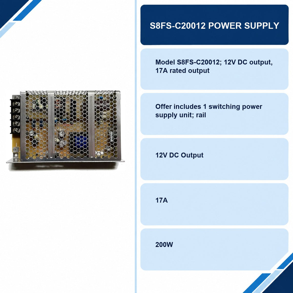 S8FS-C20012 Power Supply specifications and delivery information