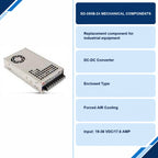 SD-350B-24 DC/DC converter information card showing enclosed housing, fan cooling and model details