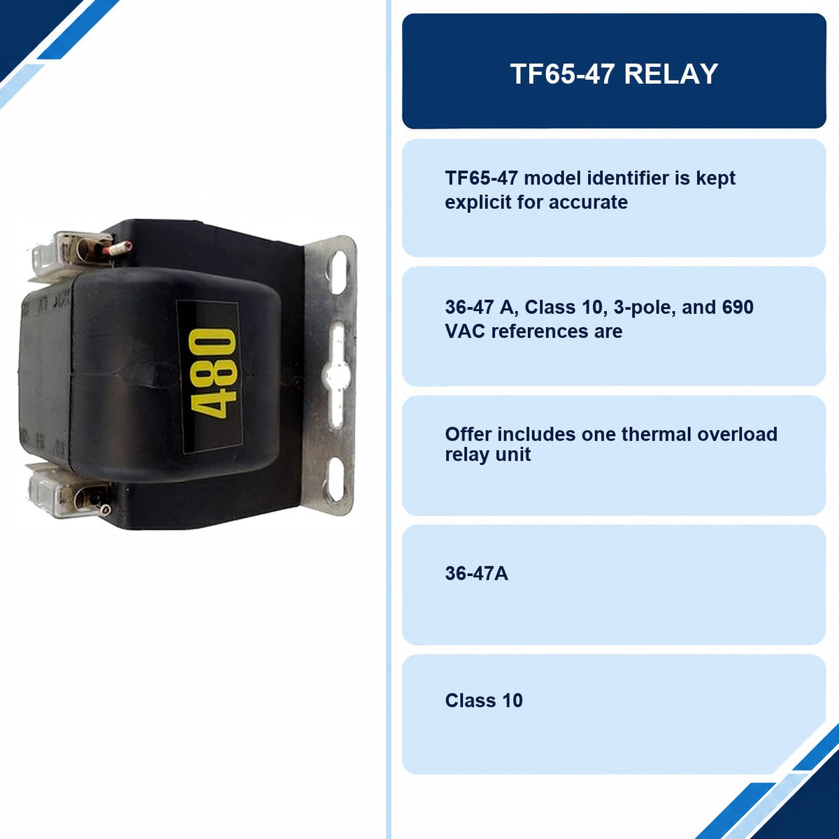 TF65-47 Relay specifications and delivery information