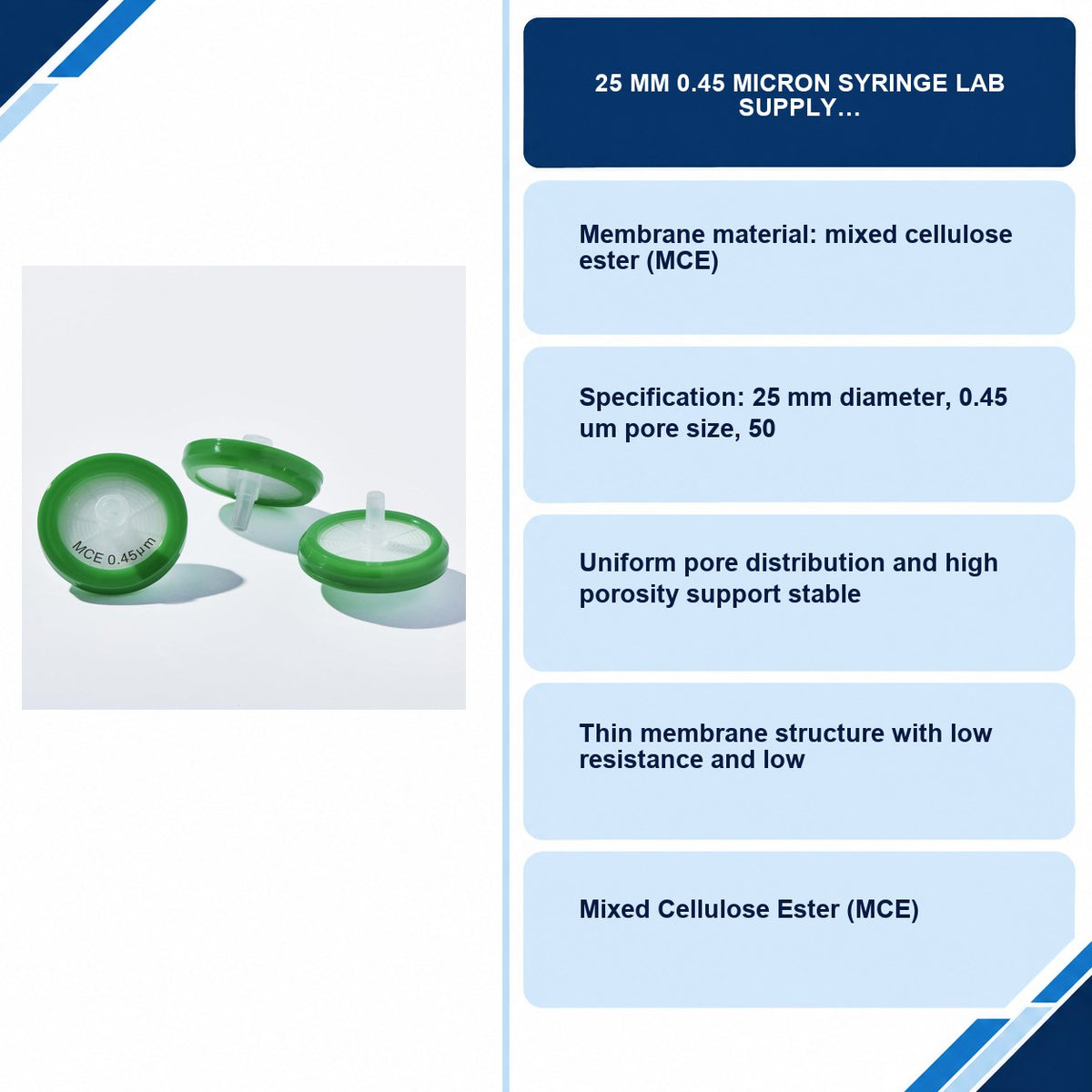 25 MM 0.45 MICRON SYRINGE Lab Supply specifications and delivery information