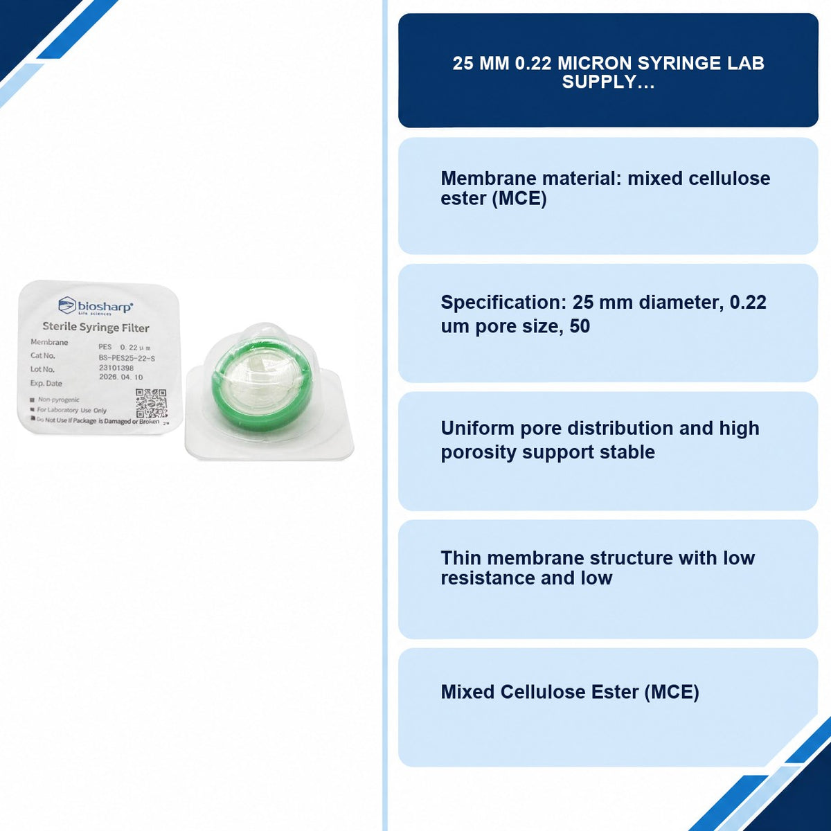 25 MM 0.22 MICRON SYRINGE Lab Supply specifications and delivery information