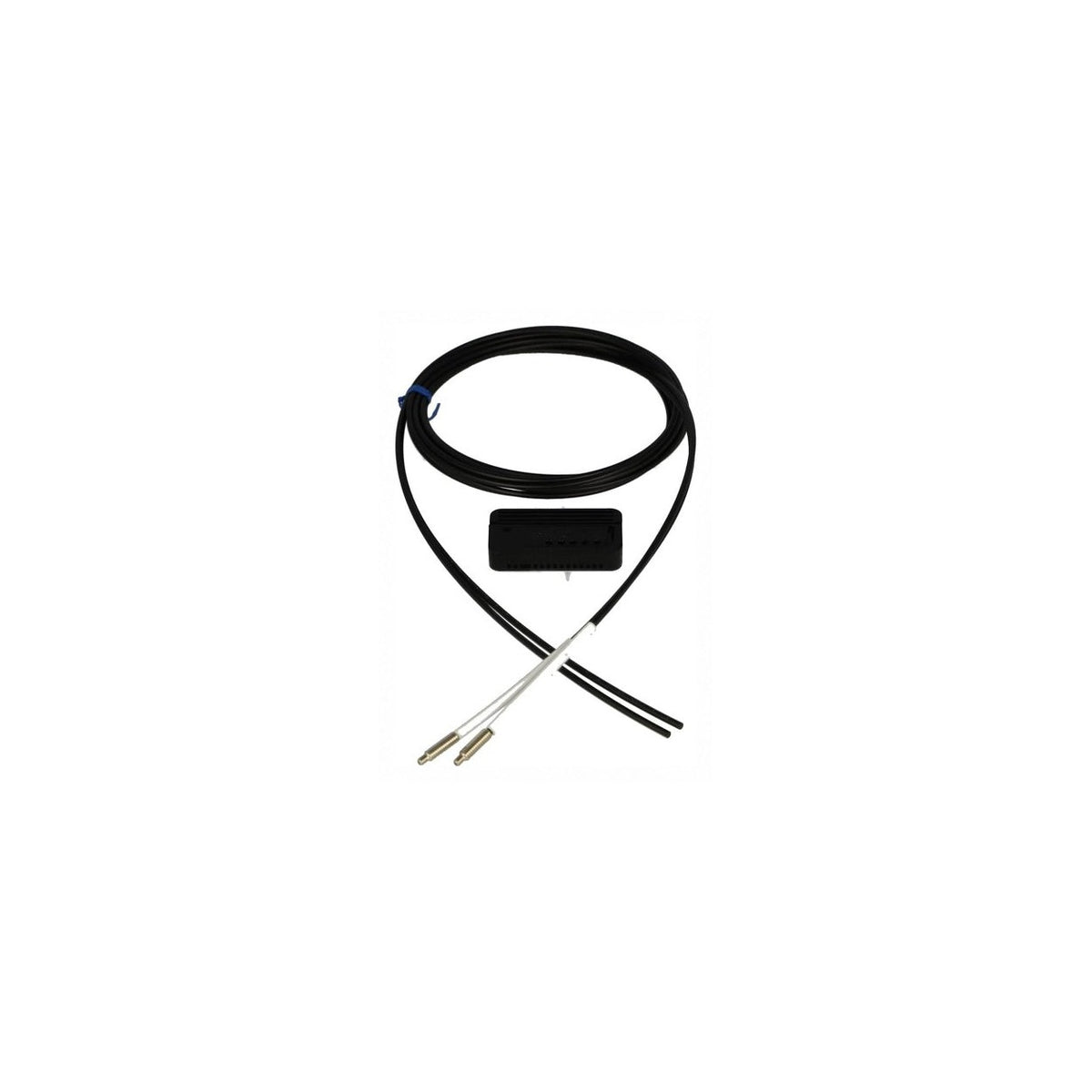 E32-T11L fiber optic sensor head with coiled fibers and two axial sensing heads
