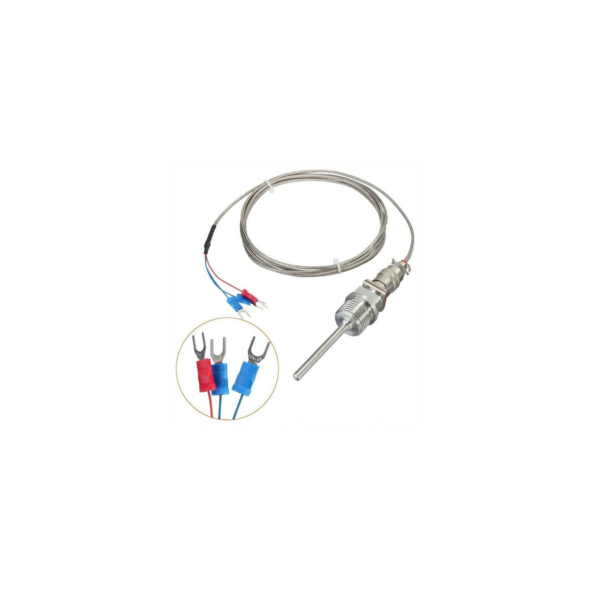 E52L-P6D 2M PT100 RTD Temperature Sensor Probe, 2 m Cable, Threaded Industrial Probe