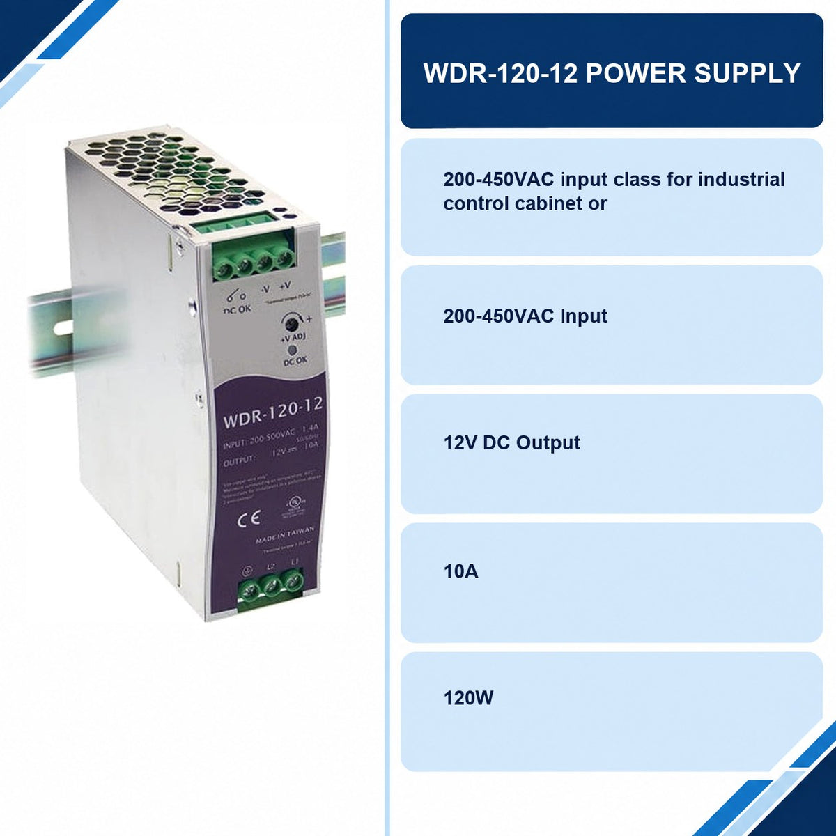 WDR-120-12 Power Supply specifications and delivery information