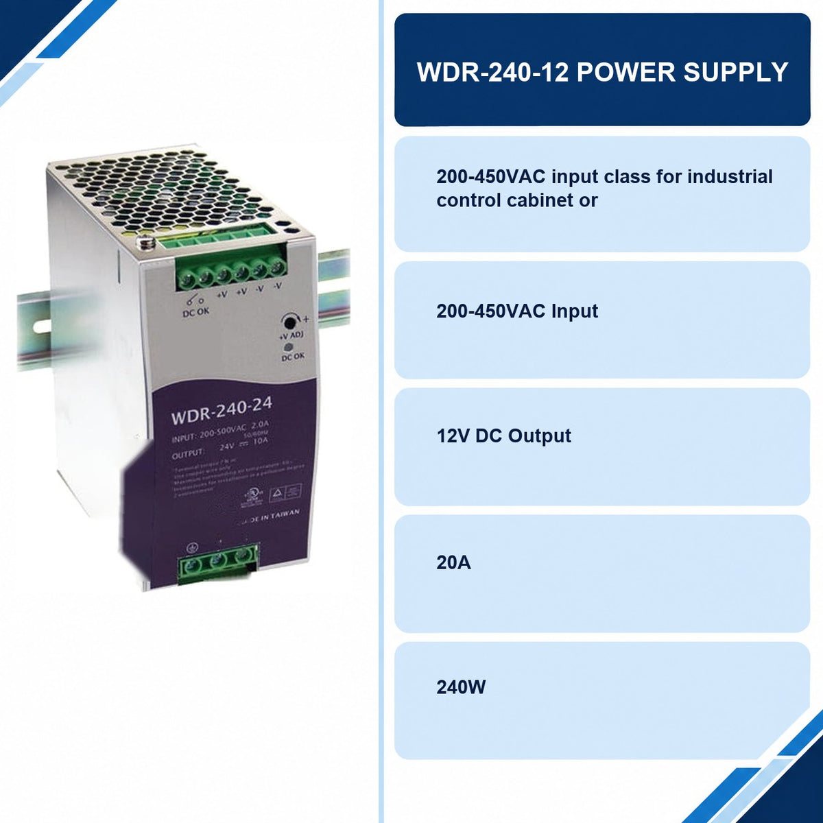 WDR-240-12 Power Supply specifications and delivery information