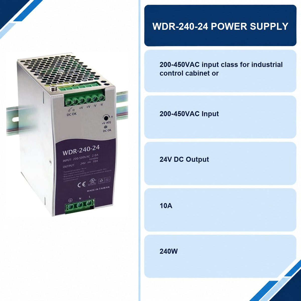 WDR-240-24 Power Supply specifications and delivery information