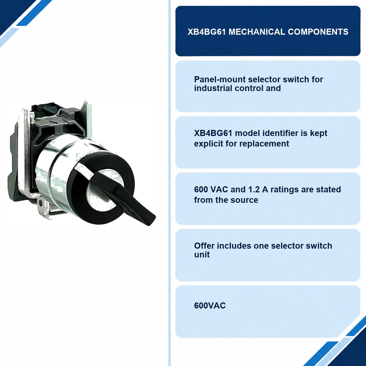 XB4BG61 Mechanical Components specifications and delivery information